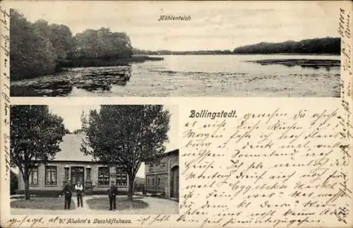 Ak Bollingstedt in Schleswig Holstein, Mühlenteich, Geschäftshaus Alwörn