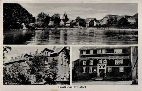 Ak Pabstorf Huy im Landkreis Harz, Panorama vom Ort, Schule, Altes Haus