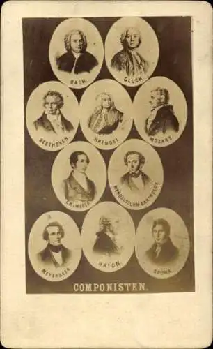 CdV Komponisten, Haydn, Meyerbeer, Weber, Beethoven, Gluck, Bach, Haendel, Mozart, Spohr