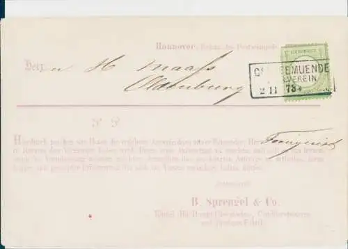 Michel Nr. 17a auf Besucher - Avis, Stempel Feuser 1084 Geestemünde Zollverein, 02.11.1878