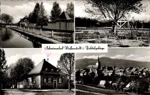 Ak Weißenstadt im Fichtelgebirge, Teilansicht, Gebäude, Schwimmbad
