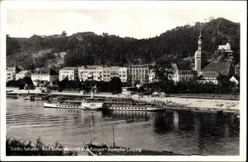 Ak Bad Schandau Sächsische Schweiz, Konzert-Dampfer Leipzig