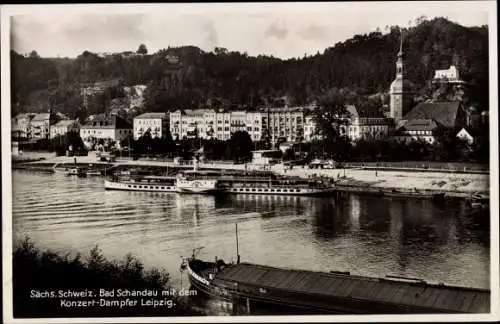 Ak Bad Schandau Sächsische Schweiz, Blick auf den Ort, Konzert-Dampfer Leipzig