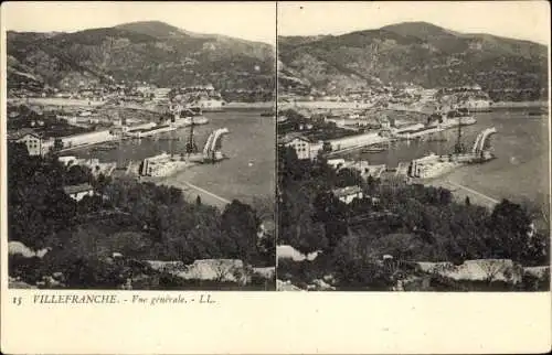 Stereo Ak Villefranche sur Mer Alpes Maritimes, Gesamtansicht