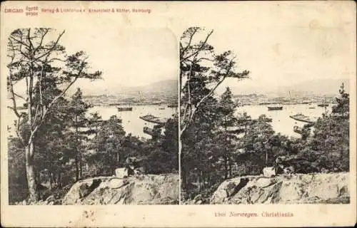 Stereo Ak Christiania Oslo Norwegen, Gesamtansicht, Hafen, Bucht