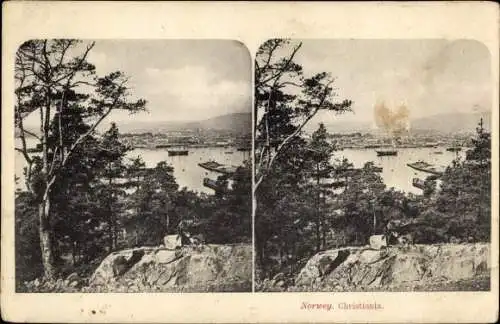 Stereo Ak Christiania Oslo Norwegen, Gesamtansicht, Hafen, Bucht