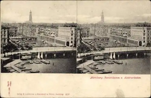 Stereo Ak Hamburg Mitte Altstadt, Reesendammbrücke, Alsterarkaden