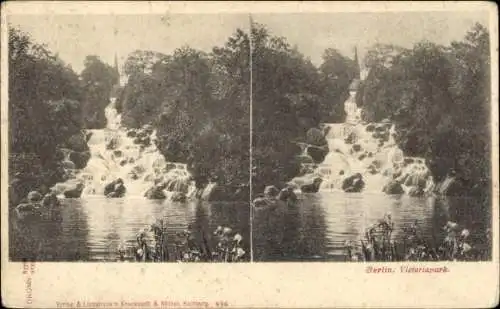 Stereo Ak Berlin Kreuzberg, Viktoriapark, Wasserfall, Viadukt