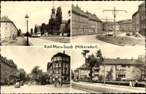Ak Hilbersdorf Chemnitz in Sachsen, Straßenpartie, Straßenbahnen