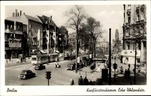 Ak Berlin Charlottenburg, Kurfürstendamm Ecke Uhlandstr., U Bahneingang, Autos, Fußgänger