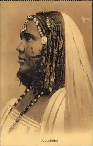 Ak Sudan, Frau in Tracht, Kopftuch, Kopfschmuck