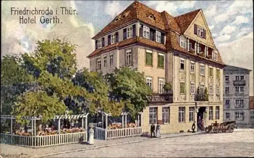 Künstler Ak Bahndorf, Heribert, Friedrichroda im Thüringer Wald, Hotel Gerth