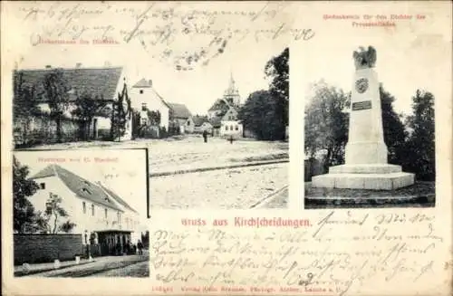 Ak Kirchscheidungen Laucha an der Unstrut, Gedenkstein, Geburtshaus des Dichters, Gasthaus