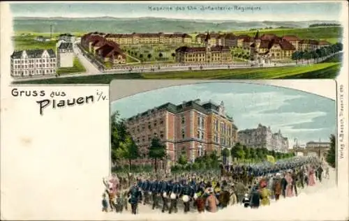 Litho Plauen im Vogtland, Kaserne des 134. Infanterie-Regiments