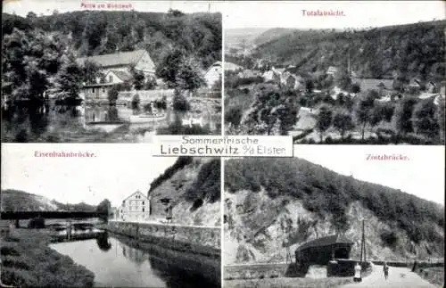 Ak Liebschwitz Gera in Thüringen, Eisenbahnbrücke, Zoitzbrücke, Mühlteich