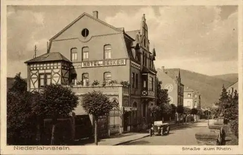 Ak Niederlahnstein Lahnstein am Rhein, Straße zum Rhein, Hotel Becker