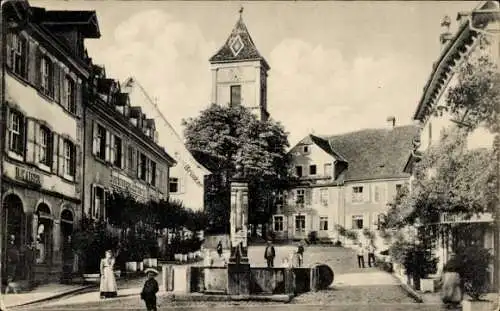Ak Kandern im Schwarzwald Baden, Marktplatz, Brunnen, Geschäfte