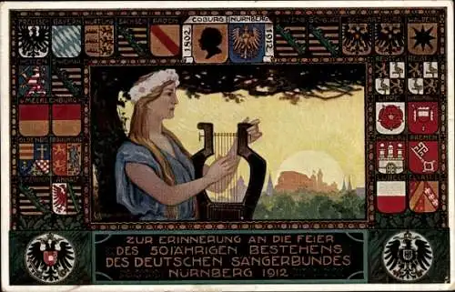 Künstler Wappen Ak Nürnberg in Mittelfranken, 50 Jahrfeier Deutscher Sängerbund 1912