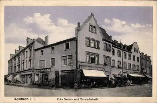 Ak Rombas Rombach Lothringen Moselle, Ecke Garten- und Vorstadtstraße, Geschäft von Adam Hoen