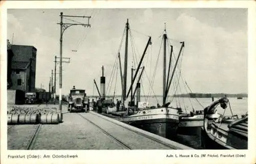 Ak Frankfurt an der Oder, Oderbollwerk, Segelschiff Germania, Auto