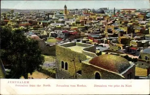 Ak Jerusalem Israel, Blick auf den Ort von Norden, Moschee, Häuser