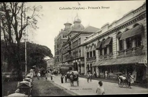 Ak Colombo Sri Lanka Ceylon, Prinzenstraße, Rikschafahrer