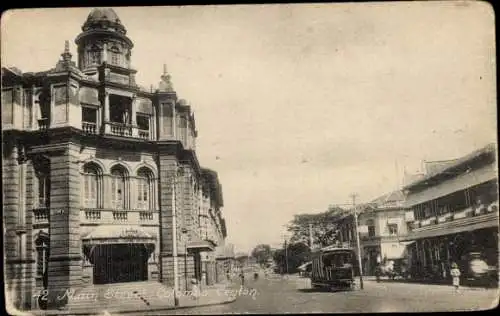 Ak Colombo Ceylon Sri Lanka, Hauptstraße, Straßenbahn