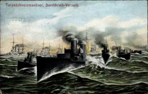 Ak Deutsche Kriegsschiffe, Torpedobootsmanöver, Durchbruch Versuch, Kaiserliche Marine