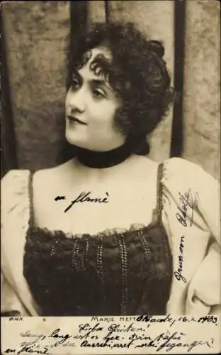 Ak Portrait einer Künstlerin, Marie Hett..