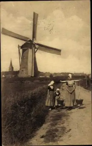 Ak Zeeland Niederlande, Niederländische Volkstrachten, Windmühle