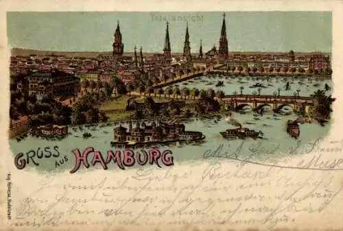 Litho Hamburg Mitte Altstadt, Totalansicht