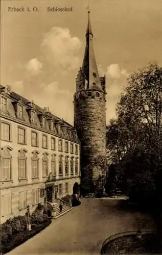 Ak Erbach im Odenwald Hessen, Schlosshof, Turm