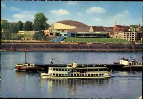 Ak Bonn am Rhein, Rheinufer, Beethovenhalle, Schiffe, Flaggen