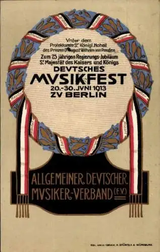 Künstler Ak Berlin, Deutsches Musikfest Juni 1913, Allgemeiner Deutscher Musiker Verband