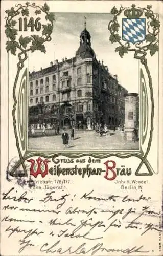 Passepartout Ak Berlin Mitte, Weihenstephan-Bräu, Wappen, Litfaßsäule, Friedrichstraße, Jägerstraße
