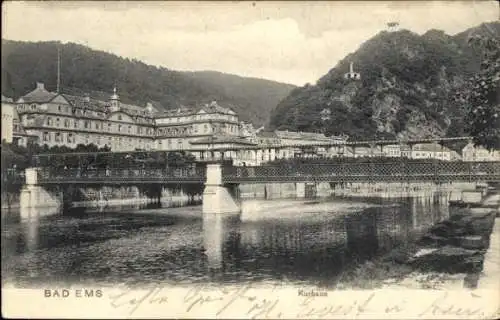 Ak Bad Ems an der Lahn, Teilansicht, Kurhaus, Brücke