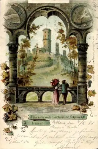 Litho Hier ist's wohin sich meine Sehnsucht träumt, Rhein, Burg