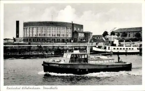 Ak Wilhelmshaven in Niedersachsen, Strandhalle, Schiffe