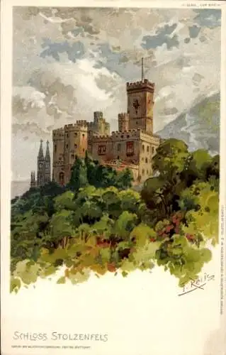 Künstler Litho Reiss, Fritz, Stolzenfels Koblenz am Rhein, Schloss