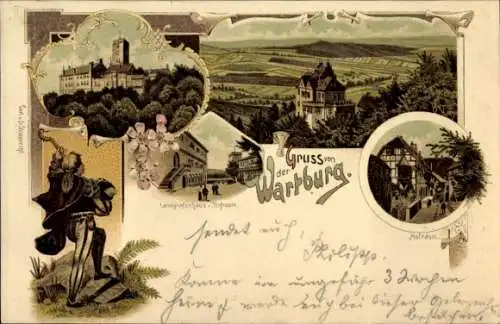 Litho Lutherstadt Eisenach in Thüringen, Wartburg, Hofraum, Landgrafenhaus