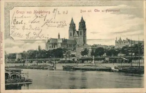 Ak Magdeburg an der Elbe, Dom mit Elbe, Teilansicht