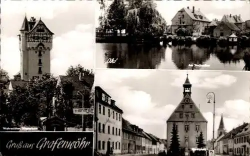 Ak Grafenwöhr in der Oberpfalz Bayern, am Stadtweiher, Teilansicht, Wahrzeichen Wasserturm