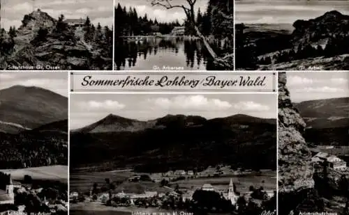 Ak Lohberg im Bayerischen Wald, Schutzhaus Gr. Osser, Gr. Arbersee, Gr. Arber, Panorama