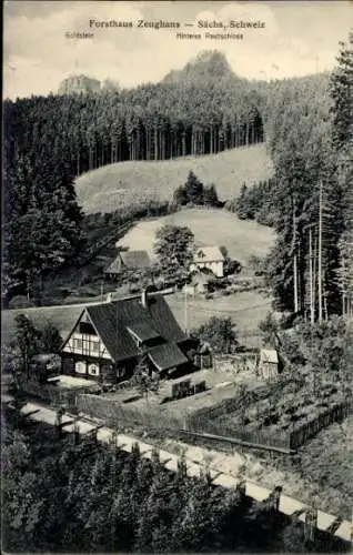 Ak Ottendorf Sebnitz Sächsische Schweiz, Forsthaus Zeughaus, Goldstein, Hinteres Raubschloss