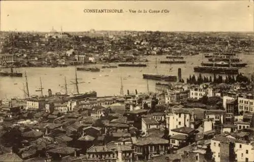 Ak Konstantinopel Istanbul Türkei, Panorama, Hafen, Schiffe, Corne d'or
