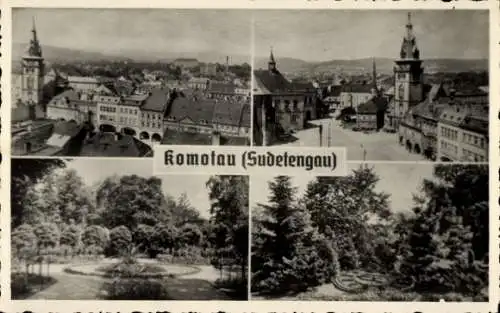 Ak Chomutov Komotau Region Aussig, Gesamtansicht, Park, Platz, Rathaus