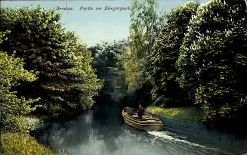 Ak Hansestadt Bremen, Bürgerpark, Boot