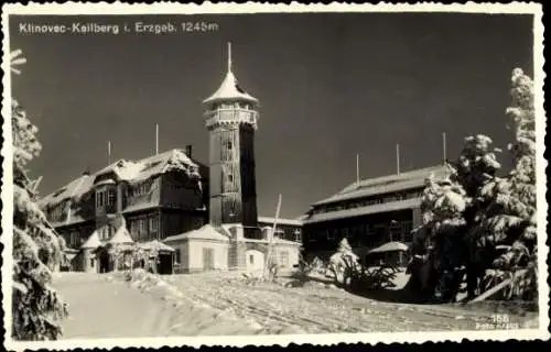 Ak Klínovec Keilberg Erzgebirge Region Karlsbad, Straßenpartie, Turm, Schnee, Winter