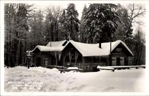 Ak Königstein im Taunus Hessen, Fuchstanz, Gaststätte, Winteransicht