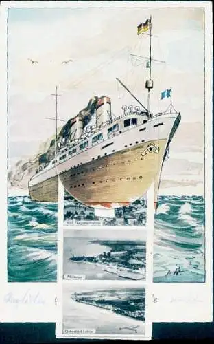 Leporello Ak Kiel, Fliegeraufnahme, Möltenort, Ostseebad Laboe, Dampfer